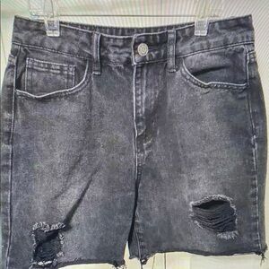 Women's Distressed Black Denim Athletic Shorts